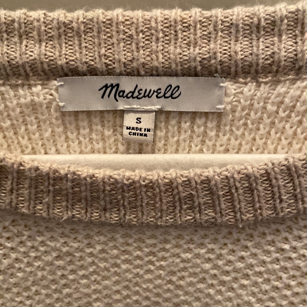 Madewell Womens Waffle split back sweater Size S pretty beige & tan Gently worn - Picture 2 of 12